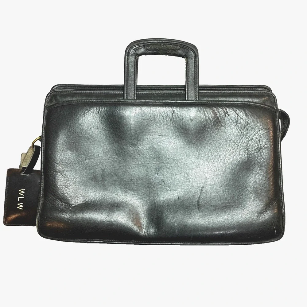 Jack Georges Briefcase Double Handle Black Leather Bag Work Laptop